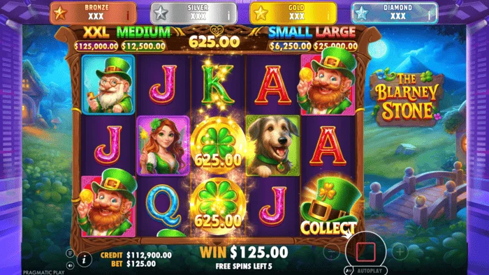 The Blarney Stone - beşinci makarada şapka bulunan Money Collect ekranı